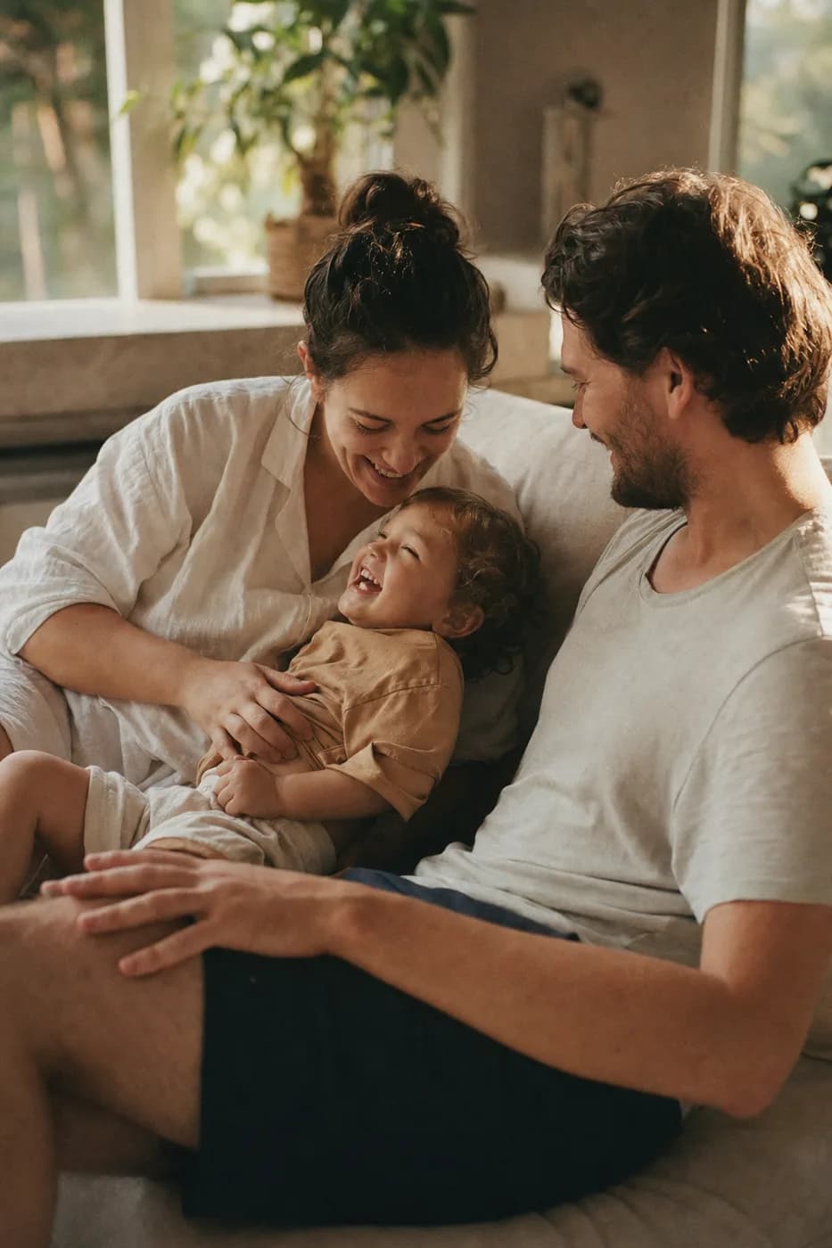A young family at home, planning the month together